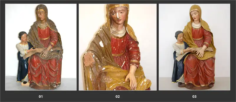 Abbildungen der Figurengruppe Hl. Anna und Maria, 18. Jh., St. Marienkirche in Niederorschel, Thüringen