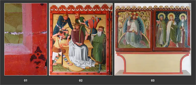 Abbildungen des Flügelaltars, um 1420, St. Jakobikirche in Rodenberg-Grove